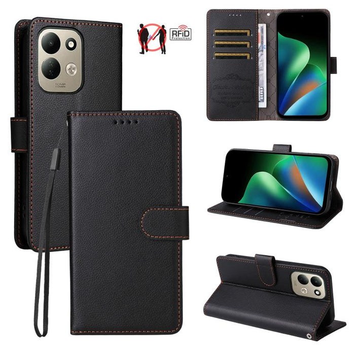 Funda de cuero para teléfono con forma de cartera de 3 tarjetas con bloqueo RFID y textura de lichi, For Redmi 15a 5G, For Redmi Turbo 5 Max 5G / Poco X8 Pro Max 5G, For Redmi Turbo 5 5G / Poco X8 Pro 5G, For Redmi Note 15 Pro+ 5G Global 163.3mm       ...