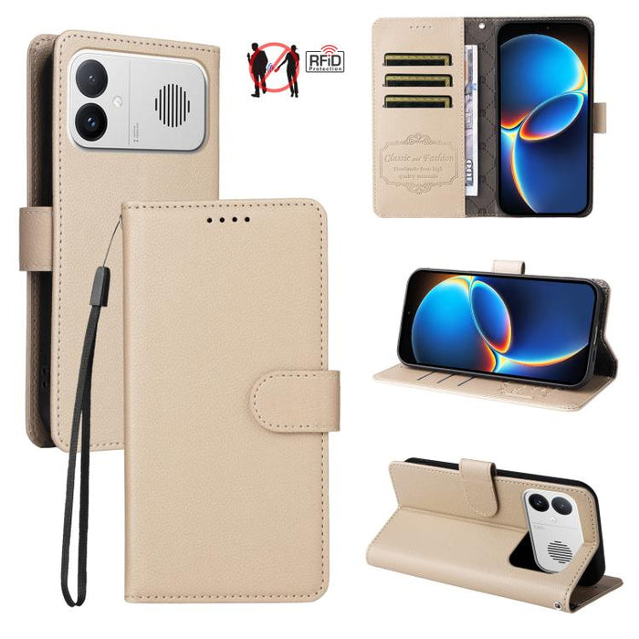 Funda de cuero para teléfono con forma de cartera de 3 tarjetas con bloqueo RFID y textura de lichi, For Redmi 15a 5G, For Redmi Turbo 5 Max 5G / Poco X8 Pro Max 5G, For Redmi Turbo 5 5G / Poco X8 Pro 5G, For Redmi Note 15 Pro+ 5G Global 163.3mm       ...