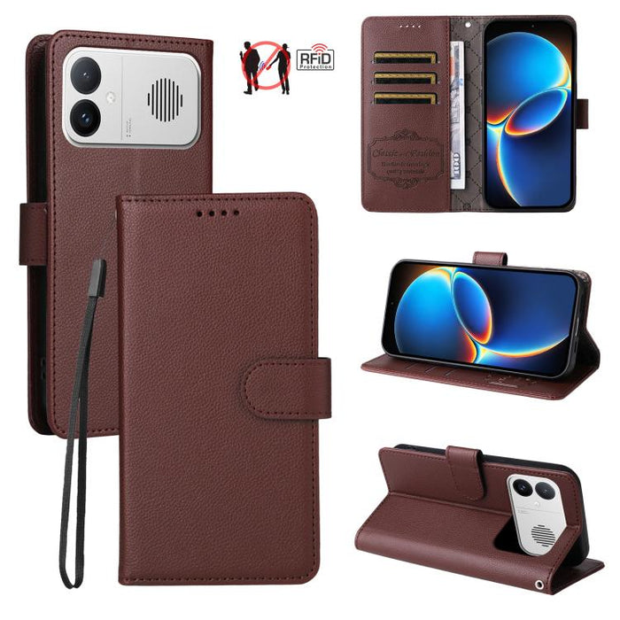 Funda de cuero para teléfono con forma de cartera de 3 tarjetas con bloqueo RFID y textura de lichi, For Redmi 15a 5G, For Redmi Turbo 5 Max 5G / Poco X8 Pro Max 5G, For Redmi Turbo 5 5G / Poco X8 Pro 5G, For Redmi Note 15 Pro+ 5G Global 163.3mm       ...