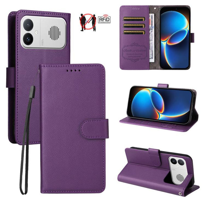 Funda de cuero para teléfono con forma de cartera de 3 tarjetas con bloqueo RFID y textura de lichi, For Redmi 15a 5G, For Redmi Turbo 5 Max 5G / Poco X8 Pro Max 5G, For Redmi Turbo 5 5G / Poco X8 Pro 5G, For Redmi Note 15 Pro+ 5G Global 163.3mm       ...