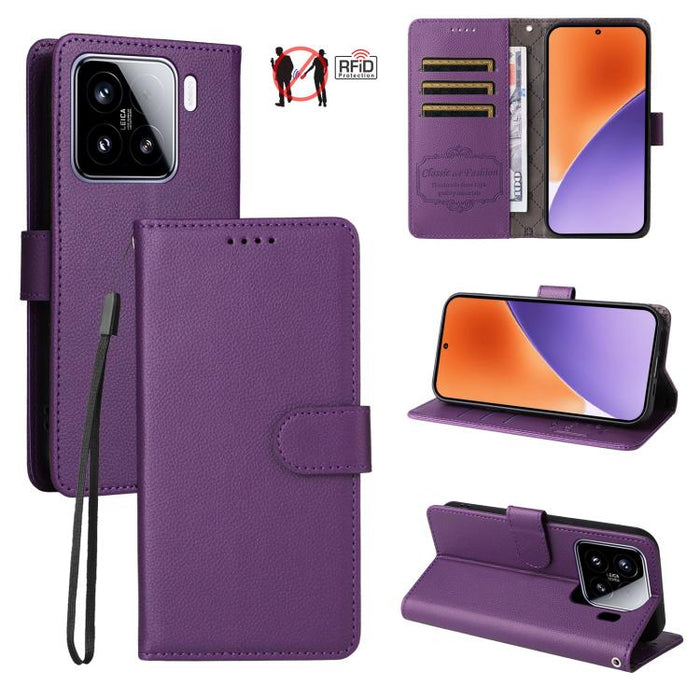Funda de cuero para teléfono con forma de cartera de 3 tarjetas con bloqueo RFID y textura de lichi, For Xiaomi 17 Max 5G, For Xiaomi 17T Pro 5G, For Xiaomi 17T 5G, For Xiaomi 17 Ultra, For Xiaomi Poco M7 4G 169mm, For Xiaomi Poco M7 4G 171mm          ...