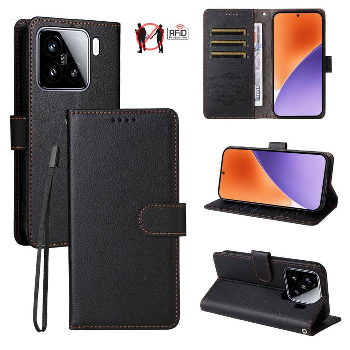 Funda de cuero para teléfono con forma de cartera de 3 tarjetas con bloqueo RFID y textura de lichi, For Xiaomi 17 Max 5G, For Xiaomi 17T Pro 5G, For Xiaomi 17T 5G, For Xiaomi 17 Ultra, For Xiaomi Poco M7 4G 169mm, For Xiaomi Poco M7 4G 171mm          ...