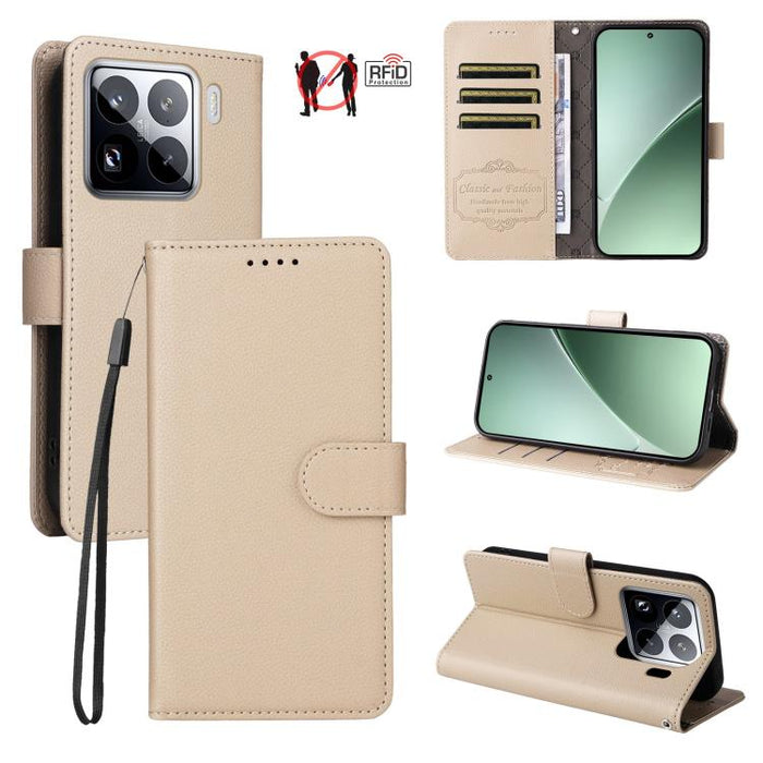 Funda de cuero para teléfono con forma de cartera de 3 tarjetas con bloqueo RFID y textura de lichi, For Xiaomi 17 Max 5G, For Xiaomi 17T Pro 5G, For Xiaomi 17T 5G, For Xiaomi 17 Ultra, For Xiaomi Poco M7 4G 169mm, For Xiaomi Poco M7 4G 171mm          ...