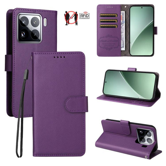Funda de cuero para teléfono con forma de cartera de 3 tarjetas con bloqueo RFID y textura de lichi, For Xiaomi 17 Max 5G, For Xiaomi 17T Pro 5G, For Xiaomi 17T 5G, For Xiaomi 17 Ultra, For Xiaomi Poco M7 4G 169mm, For Xiaomi Poco M7 4G 171mm          ...