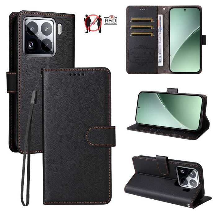 Funda de cuero para teléfono con forma de cartera de 3 tarjetas con bloqueo RFID y textura de lichi, For Xiaomi 17 Max 5G, For Xiaomi 17T Pro 5G, For Xiaomi 17T 5G, For Xiaomi 17 Ultra, For Xiaomi Poco M7 4G 169mm, For Xiaomi Poco M7 4G 171mm          ...