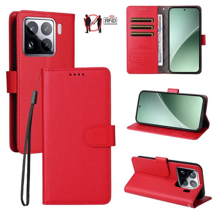 Funda de cuero para teléfono con forma de cartera de 3 tarjetas con bloqueo RFID y textura de lichi, For Xiaomi 17 Max 5G, For Xiaomi 17T Pro 5G, For Xiaomi 17T 5G, For Xiaomi 17 Ultra, For Xiaomi Poco M7 4G 169mm, For Xiaomi Poco M7 4G 171mm          ...