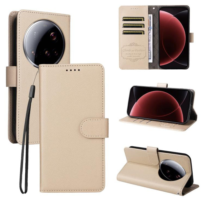 Funda de cuero para teléfono con forma de cartera de 3 tarjetas con bloqueo RFID y textura de lichi, For Xiaomi 17 Max 5G, For Xiaomi 17T Pro 5G, For Xiaomi 17T 5G, For Xiaomi 17 Ultra, For Xiaomi Poco M7 4G 169mm, For Xiaomi Poco M7 4G 171mm          ...