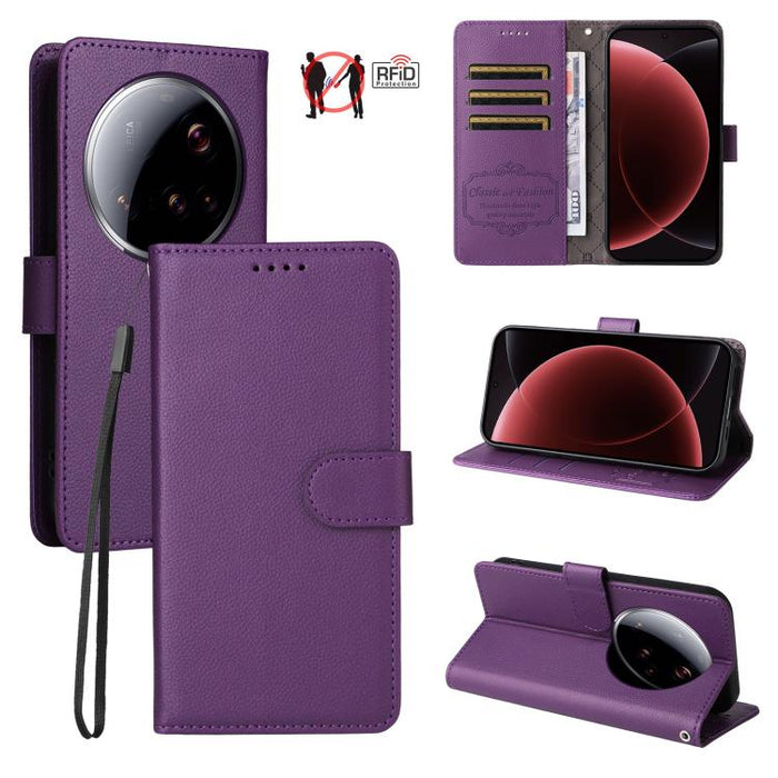 Funda de cuero para teléfono con forma de cartera de 3 tarjetas con bloqueo RFID y textura de lichi, For Xiaomi 17 Max 5G, For Xiaomi 17T Pro 5G, For Xiaomi 17T 5G, For Xiaomi 17 Ultra, For Xiaomi Poco M7 4G 169mm, For Xiaomi Poco M7 4G 171mm          ...