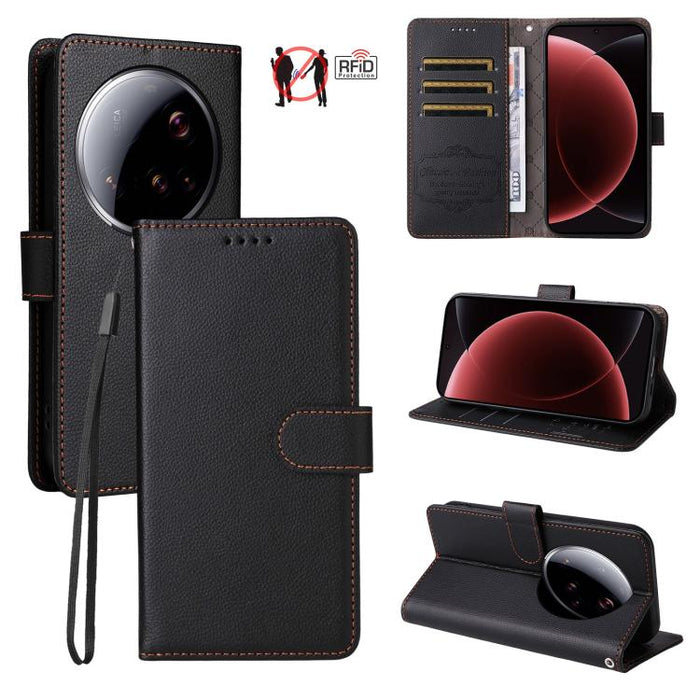 Funda de cuero para teléfono con forma de cartera de 3 tarjetas con bloqueo RFID y textura de lichi, For Xiaomi 17 Max 5G, For Xiaomi 17T Pro 5G, For Xiaomi 17T 5G, For Xiaomi 17 Ultra, For Xiaomi Poco M7 4G 169mm, For Xiaomi Poco M7 4G 171mm          ...
