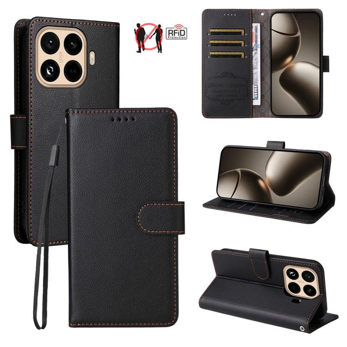 Funda de cuero para teléfono con forma de cartera de 3 tarjetas con bloqueo RFID y textura de lichi, For Xiaomi 17 Max 5G, For Xiaomi 17T Pro 5G, For Xiaomi 17T 5G, For Xiaomi 17 Ultra, For Xiaomi Poco M7 4G 169mm, For Xiaomi Poco M7 4G 171mm          ...