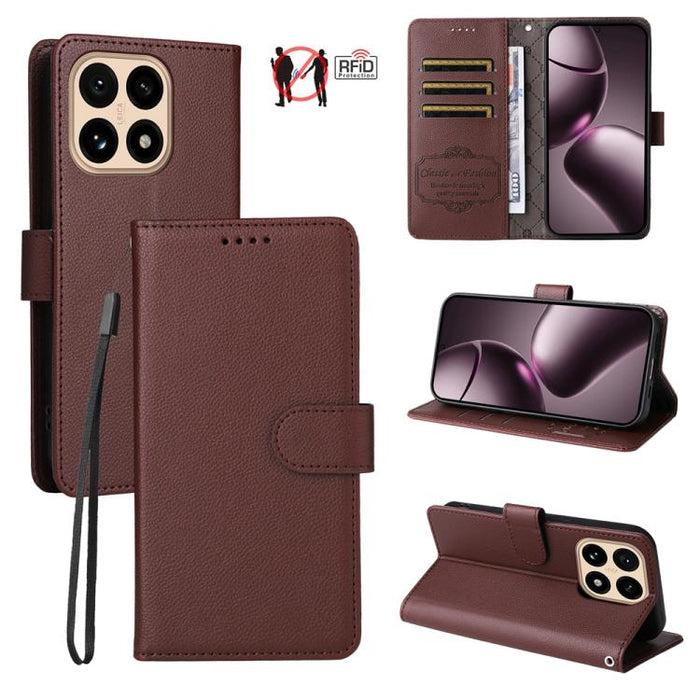 Funda de cuero para teléfono con forma de cartera de 3 tarjetas con bloqueo RFID y textura de lichi, For Xiaomi 17 Max 5G, For Xiaomi 17T Pro 5G, For Xiaomi 17T 5G, For Xiaomi 17 Ultra, For Xiaomi Poco M7 4G 169mm, For Xiaomi Poco M7 4G 171mm          ...