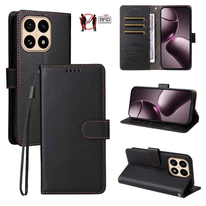 Funda de cuero para teléfono con forma de cartera de 3 tarjetas con bloqueo RFID y textura de lichi, For Xiaomi 17 Max 5G, For Xiaomi 17T Pro 5G, For Xiaomi 17T 5G, For Xiaomi 17 Ultra, For Xiaomi Poco M7 4G 169mm, For Xiaomi Poco M7 4G 171mm          ...