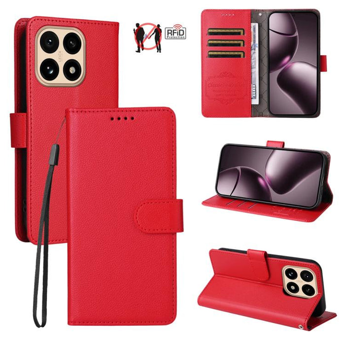 Funda de cuero para teléfono con forma de cartera de 3 tarjetas con bloqueo RFID y textura de lichi, For Xiaomi 17 Max 5G, For Xiaomi 17T Pro 5G, For Xiaomi 17T 5G, For Xiaomi 17 Ultra, For Xiaomi Poco M7 4G 169mm, For Xiaomi Poco M7 4G 171mm          ...
