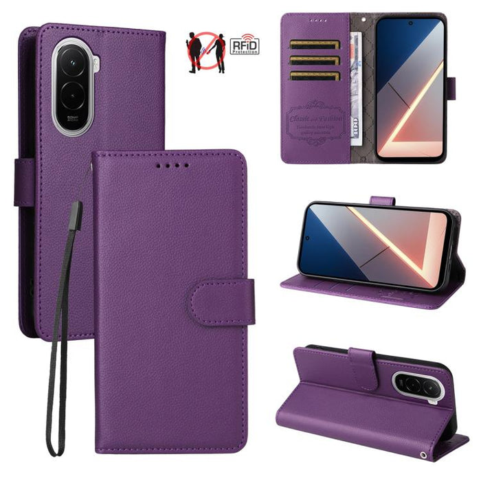 Funda de cuero para teléfono con forma de cartera de 3 tarjetas con bloqueo RFID y textura de lichi, For Xiaomi 17 Max 5G, For Xiaomi 17T Pro 5G, For Xiaomi 17T 5G, For Xiaomi 17 Ultra, For Xiaomi Poco M7 4G 169mm, For Xiaomi Poco M7 4G 171mm          ...
