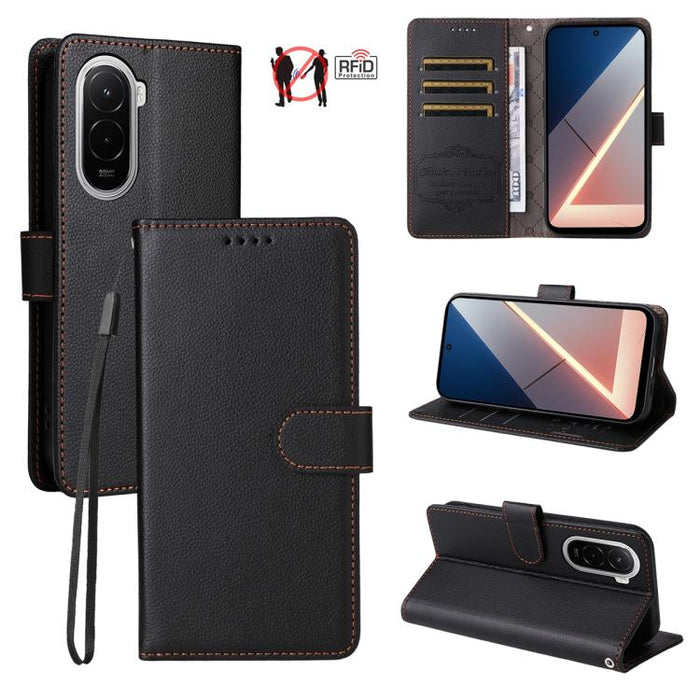 Funda de cuero para teléfono con forma de cartera de 3 tarjetas con bloqueo RFID y textura de lichi, For Xiaomi 17 Max 5G, For Xiaomi 17T Pro 5G, For Xiaomi 17T 5G, For Xiaomi 17 Ultra, For Xiaomi Poco M7 4G 169mm, For Xiaomi Poco M7 4G 171mm          ...