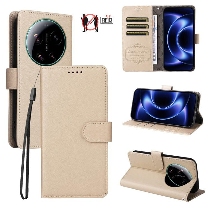 Funda de cuero para teléfono con forma de cartera de 3 tarjetas con bloqueo RFID y textura de lichi, For Xiaomi 17 Max 5G, For Xiaomi 17T Pro 5G, For Xiaomi 17T 5G, For Xiaomi 17 Ultra, For Xiaomi Poco M7 4G 169mm, For Xiaomi Poco M7 4G 171mm          ...