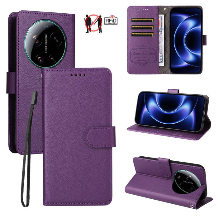 Funda de cuero para teléfono con forma de cartera de 3 tarjetas con bloqueo RFID y textura de lichi, For Xiaomi 17 Max 5G, For Xiaomi 17T Pro 5G, For Xiaomi 17T 5G, For Xiaomi 17 Ultra, For Xiaomi Poco M7 4G 169mm, For Xiaomi Poco M7 4G 171mm          ...