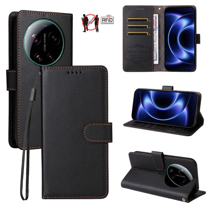 Funda de cuero para teléfono con forma de cartera de 3 tarjetas con bloqueo RFID y textura de lichi, For Xiaomi 17 Max 5G, For Xiaomi 17T Pro 5G, For Xiaomi 17T 5G, For Xiaomi 17 Ultra, For Xiaomi Poco M7 4G 169mm, For Xiaomi Poco M7 4G 171mm          ...