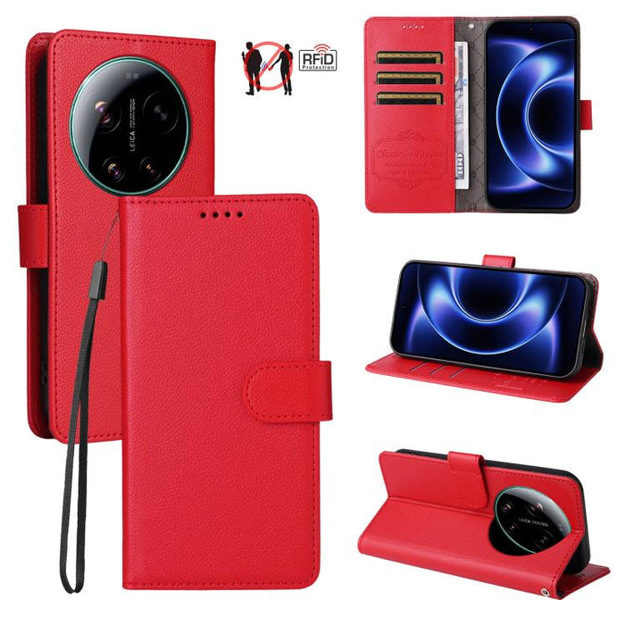 Funda de cuero para teléfono con forma de cartera de 3 tarjetas con bloqueo RFID y textura de lichi, For Xiaomi 17 Max 5G, For Xiaomi 17T Pro 5G, For Xiaomi 17T 5G, For Xiaomi 17 Ultra, For Xiaomi Poco M7 4G 169mm, For Xiaomi Poco M7 4G 171mm          ...