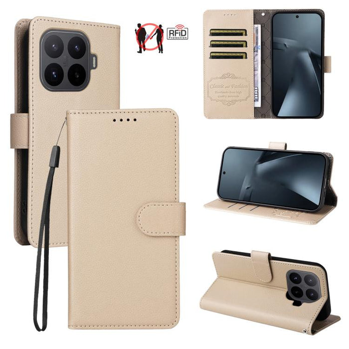 Funda de cuero para teléfono con forma de cartera de 3 tarjetas con bloqueo RFID y textura de lichi, For Xiaomi 17 Max 5G, For Xiaomi 17T Pro 5G, For Xiaomi 17T 5G, For Xiaomi 17 Ultra, For Xiaomi Poco M7 4G 169mm, For Xiaomi Poco M7 4G 171mm          ...