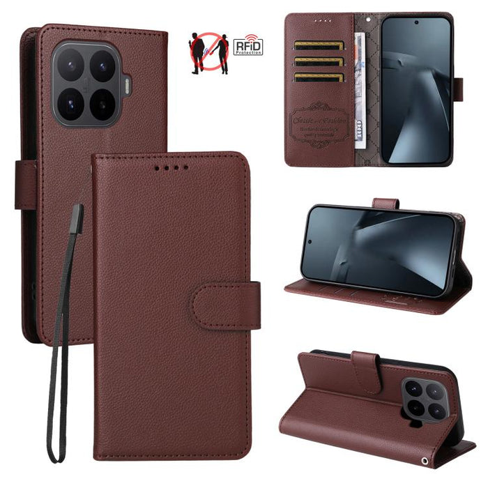 Funda de cuero para teléfono con forma de cartera de 3 tarjetas con bloqueo RFID y textura de lichi, For Xiaomi 17 Max 5G, For Xiaomi 17T Pro 5G, For Xiaomi 17T 5G, For Xiaomi 17 Ultra, For Xiaomi Poco M7 4G 169mm, For Xiaomi Poco M7 4G 171mm          ...