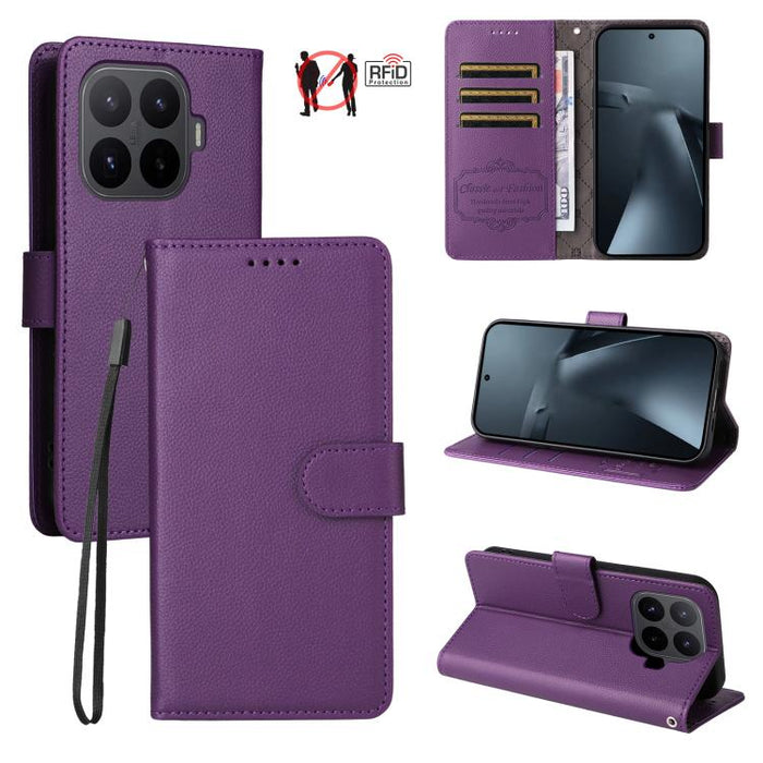 Funda de cuero para teléfono con forma de cartera de 3 tarjetas con bloqueo RFID y textura de lichi, For Xiaomi 17 Max 5G, For Xiaomi 17T Pro 5G, For Xiaomi 17T 5G, For Xiaomi 17 Ultra, For Xiaomi Poco M7 4G 169mm, For Xiaomi Poco M7 4G 171mm          ...
