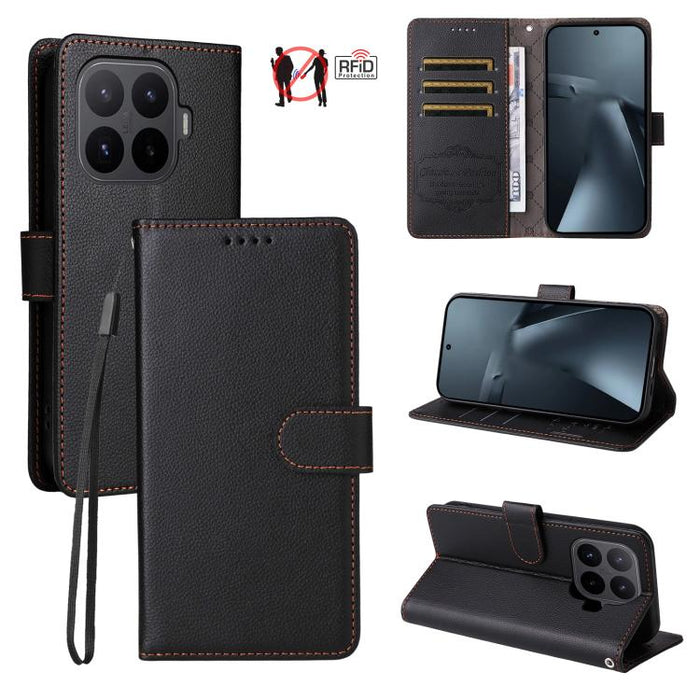 Funda de cuero para teléfono con forma de cartera de 3 tarjetas con bloqueo RFID y textura de lichi, For Xiaomi 17 Max 5G, For Xiaomi 17T Pro 5G, For Xiaomi 17T 5G, For Xiaomi 17 Ultra, For Xiaomi Poco M7 4G 169mm, For Xiaomi Poco M7 4G 171mm          ...