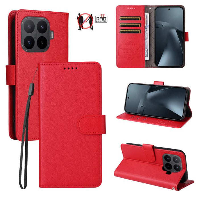 Funda de cuero para teléfono con forma de cartera de 3 tarjetas con bloqueo RFID y textura de lichi, For Xiaomi 17 Max 5G, For Xiaomi 17T Pro 5G, For Xiaomi 17T 5G, For Xiaomi 17 Ultra, For Xiaomi Poco M7 4G 169mm, For Xiaomi Poco M7 4G 171mm          ...