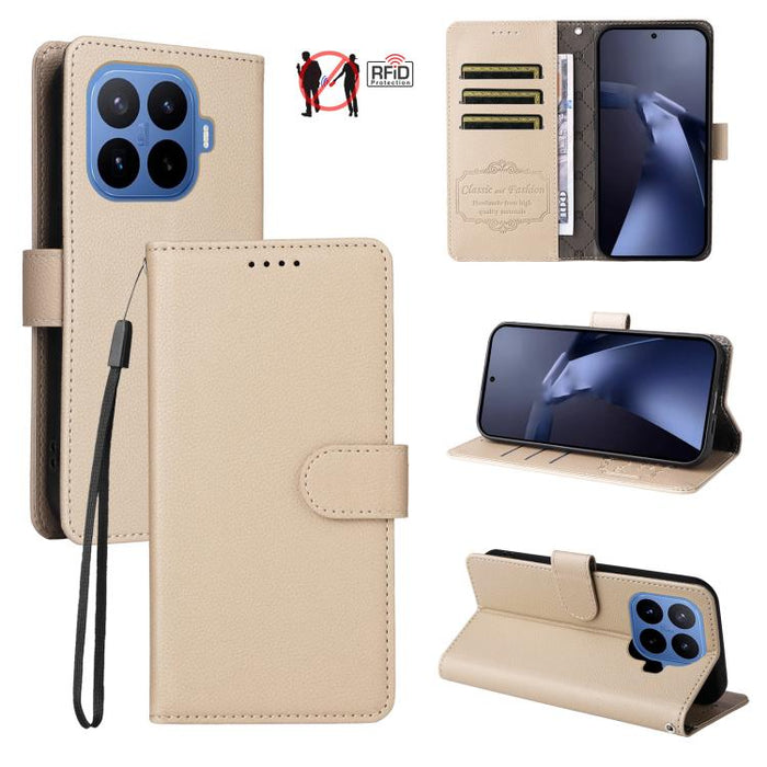 Funda de cuero para teléfono con forma de cartera de 3 tarjetas con bloqueo RFID y textura de lichi, For Xiaomi 17 Max 5G, For Xiaomi 17T Pro 5G, For Xiaomi 17T 5G, For Xiaomi 17 Ultra, For Xiaomi Poco M7 4G 169mm, For Xiaomi Poco M7 4G 171mm          ...