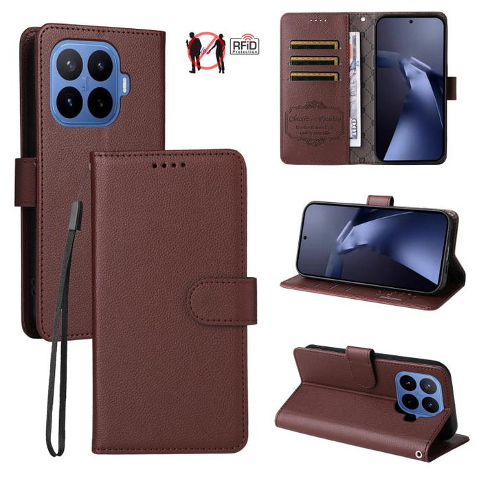 Funda de cuero para teléfono con forma de cartera de 3 tarjetas con bloqueo RFID y textura de lichi, For Xiaomi 17 Max 5G, For Xiaomi 17T Pro 5G, For Xiaomi 17T 5G, For Xiaomi 17 Ultra, For Xiaomi Poco M7 4G 169mm, For Xiaomi Poco M7 4G 171mm          ...