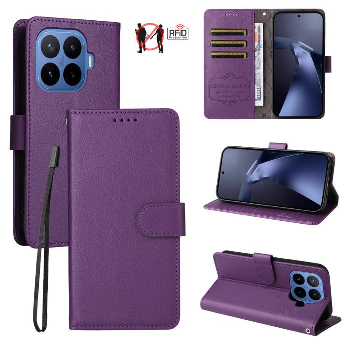 Funda de cuero para teléfono con forma de cartera de 3 tarjetas con bloqueo RFID y textura de lichi, For Xiaomi 17 Max 5G, For Xiaomi 17T Pro 5G, For Xiaomi 17T 5G, For Xiaomi 17 Ultra, For Xiaomi Poco M7 4G 169mm, For Xiaomi Poco M7 4G 171mm          ...