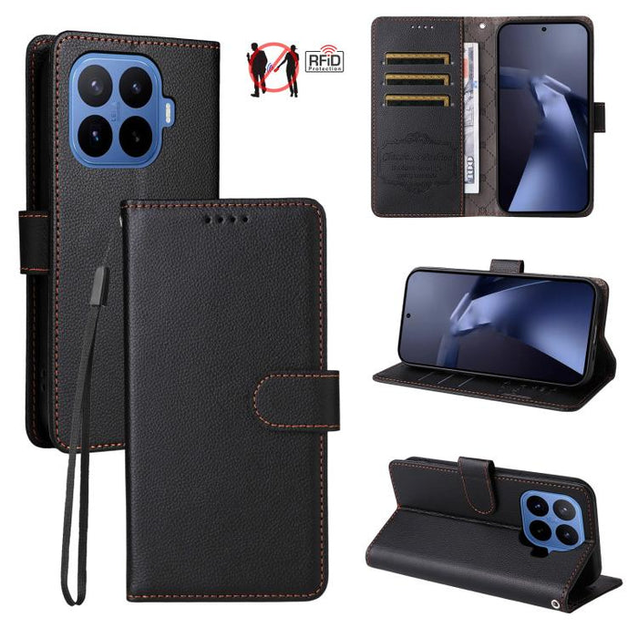 Funda de cuero para teléfono con forma de cartera de 3 tarjetas con bloqueo RFID y textura de lichi, For Xiaomi 17 Max 5G, For Xiaomi 17T Pro 5G, For Xiaomi 17T 5G, For Xiaomi 17 Ultra, For Xiaomi Poco M7 4G 169mm, For Xiaomi Poco M7 4G 171mm          ...