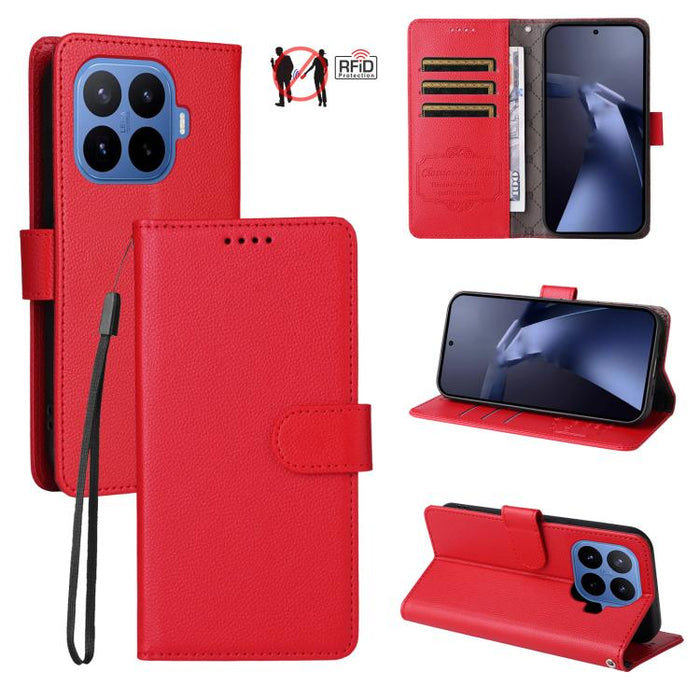 Funda de cuero para teléfono con forma de cartera de 3 tarjetas con bloqueo RFID y textura de lichi, For Xiaomi 17 Max 5G, For Xiaomi 17T Pro 5G, For Xiaomi 17T 5G, For Xiaomi 17 Ultra, For Xiaomi Poco M7 4G 169mm, For Xiaomi Poco M7 4G 171mm          ...