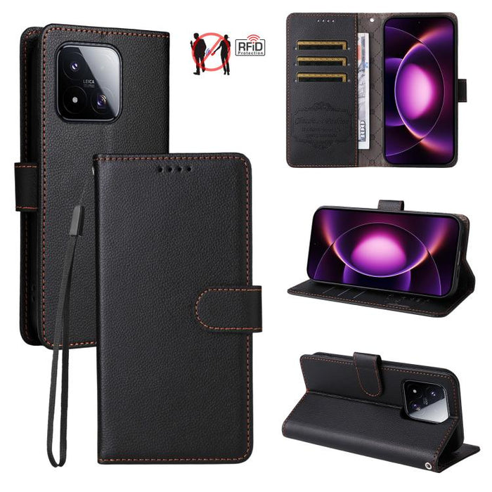 Funda de cuero para teléfono con forma de cartera de 3 tarjetas con bloqueo RFID y textura de lichi, For Xiaomi 17 Max 5G, For Xiaomi 17T Pro 5G, For Xiaomi 17T 5G, For Xiaomi 17 Ultra, For Xiaomi Poco M7 4G 169mm, For Xiaomi Poco M7 4G 171mm          ...