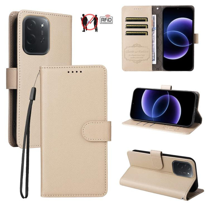 Funda de cuero para teléfono con forma de cartera de 3 tarjetas con bloqueo RFID y textura de lichi, For Xiaomi 17 Max 5G, For Xiaomi 17T Pro 5G, For Xiaomi 17T 5G, For Xiaomi 17 Ultra, For Xiaomi Poco M7 4G 169mm, For Xiaomi Poco M7 4G 171mm          ...