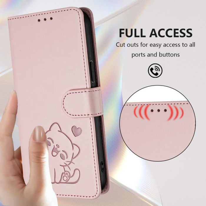 Embossed Heart Cat Leather Phone Case with Hand Strap, For iPhone X / XS, For iPhone XR, For iPhone XS Max, For iPhone 7 Plus / 8 Plus