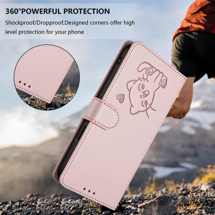 Embossed Heart Cat Leather Phone Case with Hand Strap, For iPhone X / XS, For iPhone XR, For iPhone XS Max, For iPhone 7 Plus / 8 Plus