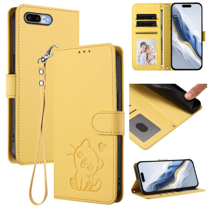 Embossed Heart Cat Leather Phone Case with Hand Strap, For iPhone X / XS, For iPhone XR, For iPhone XS Max, For iPhone 7 Plus / 8 Plus
