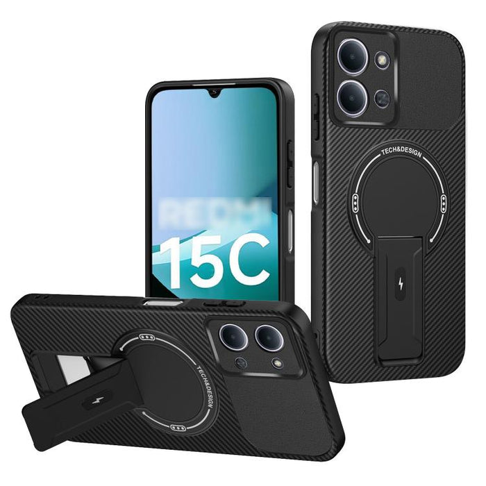 Funda para teléfono MagSafe con textura de fibra de carbono y soporte, For Redmi K90 Pro Max / Poco F8 Ultra, For Redmi 15C 5G / 4G EU 173mm, For Redmi 15 5G Global / 15 4G SEA 169mm, For Redmi 15 5G / 4G EU 171mm, For Redmi 15C 5G / 4G Global 171mm   ...