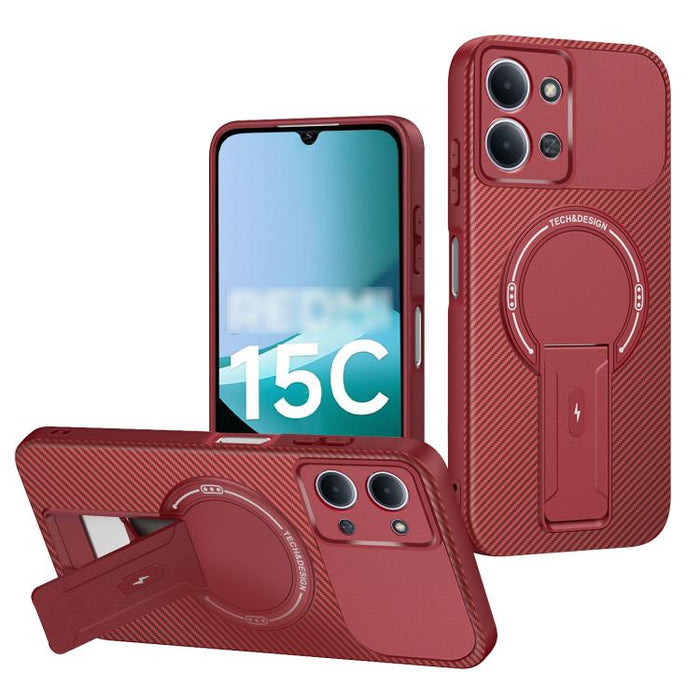 Funda para teléfono MagSafe con textura de fibra de carbono y soporte, For Redmi K90 Pro Max / Poco F8 Ultra, For Redmi 15C 5G / 4G EU 173mm, For Redmi 15 5G Global / 15 4G SEA 169mm, For Redmi 15 5G / 4G EU 171mm, For Redmi 15C 5G / 4G Global 171mm   ...
