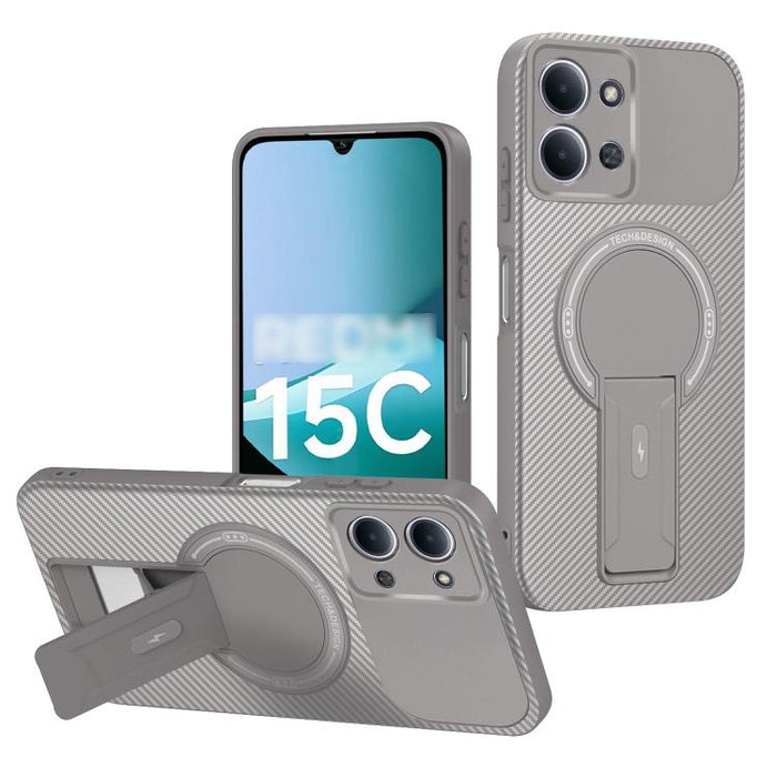 Funda para teléfono MagSafe con textura de fibra de carbono y soporte, For Redmi K90 Pro Max / Poco F8 Ultra, For Redmi 15C 5G / 4G EU 173mm, For Redmi 15 5G Global / 15 4G SEA 169mm, For Redmi 15 5G / 4G EU 171mm, For Redmi 15C 5G / 4G Global 171mm   ...