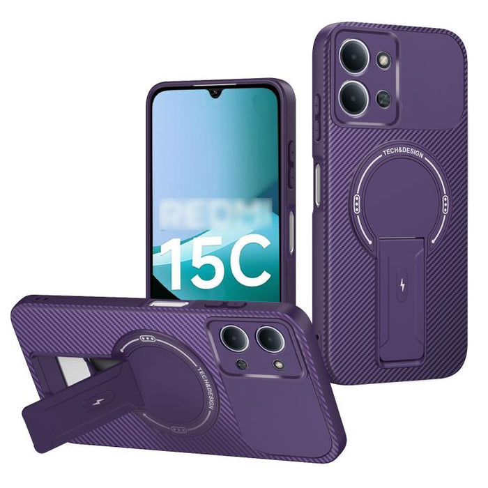 Funda para teléfono MagSafe con textura de fibra de carbono y soporte, For Redmi K90 Pro Max / Poco F8 Ultra, For Redmi 15C 5G / 4G EU 173mm, For Redmi 15 5G Global / 15 4G SEA 169mm, For Redmi 15 5G / 4G EU 171mm, For Redmi 15C 5G / 4G Global 171mm   ...