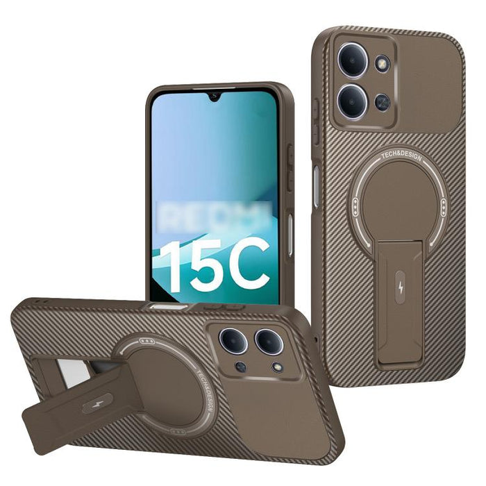 Funda para teléfono MagSafe con textura de fibra de carbono y soporte, For Redmi K90 Pro Max / Poco F8 Ultra, For Redmi 15C 5G / 4G EU 173mm, For Redmi 15 5G Global / 15 4G SEA 169mm, For Redmi 15 5G / 4G EU 171mm, For Redmi 15C 5G / 4G Global 171mm   ...