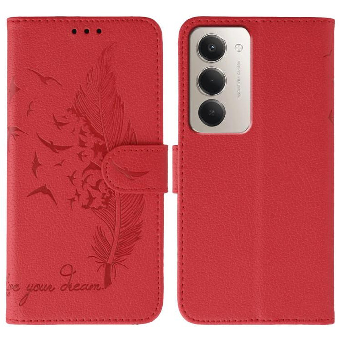 Funda para teléfono de cuero con textura de lichi y estampado de plumas, For Redmi 15C 5G / 4G EU 173mm, For Redmi 15 5G Global / 15 4G SEA, For Redmi 15 5G / 4G EU 171mm, For Redmi 15C 5G / 4G Global 171mm, For Redmi Turbo 4 Pro 5G / Poco F7