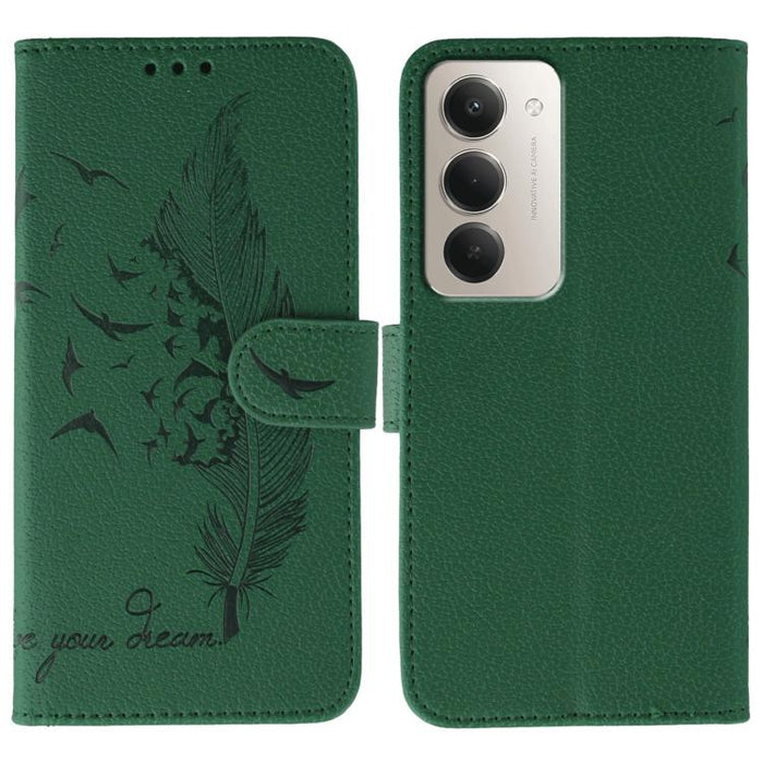 Funda para teléfono de cuero con textura de lichi y estampado de plumas, For Redmi 15C 5G / 4G EU 173mm, For Redmi 15 5G Global / 15 4G SEA, For Redmi 15 5G / 4G EU 171mm, For Redmi 15C 5G / 4G Global 171mm, For Redmi Turbo 4 Pro 5G / Poco F7