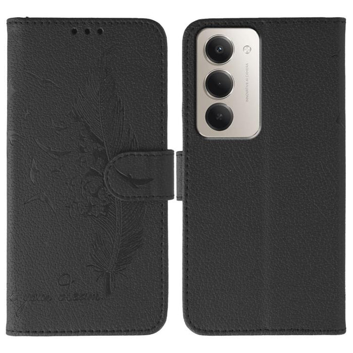 Funda para teléfono de cuero con textura de lichi y estampado de plumas, For Redmi 15C 5G / 4G EU 173mm, For Redmi 15 5G Global / 15 4G SEA, For Redmi 15 5G / 4G EU 171mm, For Redmi 15C 5G / 4G Global 171mm, For Redmi Turbo 4 Pro 5G / Poco F7
