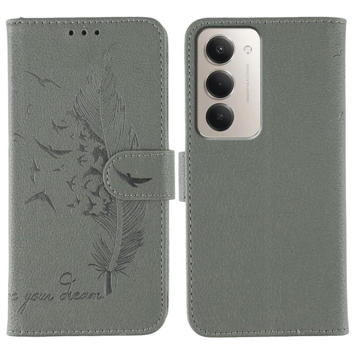 Funda para teléfono de cuero con textura de lichi y estampado de plumas, For Redmi 15C 5G / 4G EU 173mm, For Redmi 15 5G Global / 15 4G SEA, For Redmi 15 5G / 4G EU 171mm, For Redmi 15C 5G / 4G Global 171mm, For Redmi Turbo 4 Pro 5G / Poco F7
