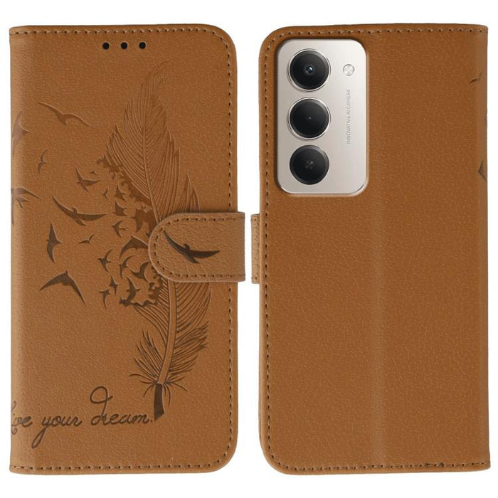 Funda para teléfono de cuero con textura de lichi y estampado de plumas, For Redmi 15C 5G / 4G EU 173mm, For Redmi 15 5G Global / 15 4G SEA, For Redmi 15 5G / 4G EU 171mm, For Redmi 15C 5G / 4G Global 171mm, For Redmi Turbo 4 Pro 5G / Poco F7