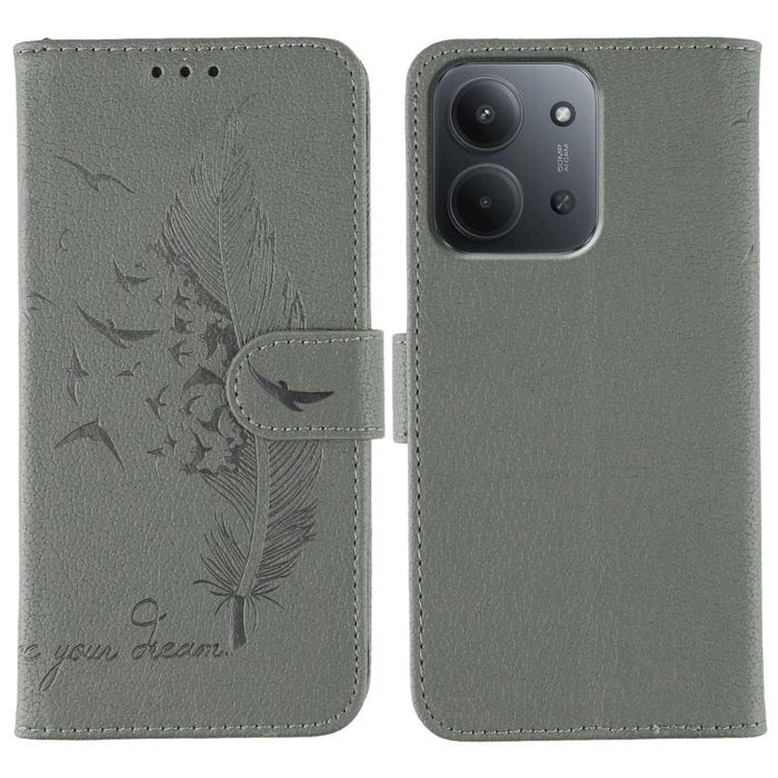 Funda para teléfono de cuero con textura de lichi y estampado de plumas, For Redmi 15C 5G / 4G EU 173mm, For Redmi 15 5G Global / 15 4G SEA, For Redmi 15 5G / 4G EU 171mm, For Redmi 15C 5G / 4G Global 171mm, For Redmi Turbo 4 Pro 5G / Poco F7