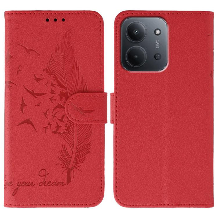 Funda para teléfono de cuero con textura de lichi y estampado de plumas, For Redmi 15C 5G / 4G EU 173mm, For Redmi 15 5G Global / 15 4G SEA, For Redmi 15 5G / 4G EU 171mm, For Redmi 15C 5G / 4G Global 171mm, For Redmi Turbo 4 Pro 5G / Poco F7